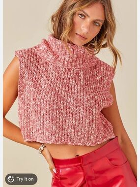 Sleeveless Cropped Turtle Neck Sweater red
